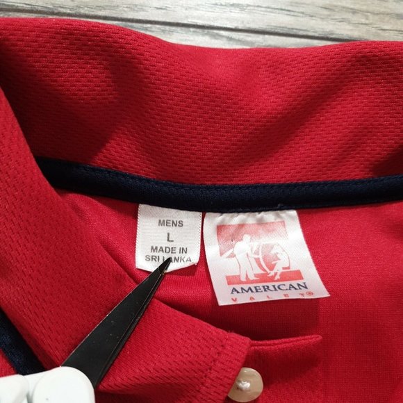 American Valet Mens Large Polo Short Sleeve Shirt Uniform Costume Red Black Work - Picture 6 of 9
